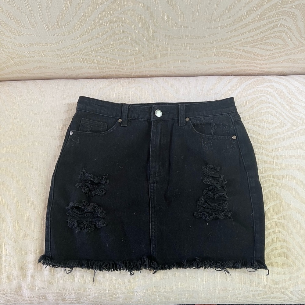 Black denim mini skirt